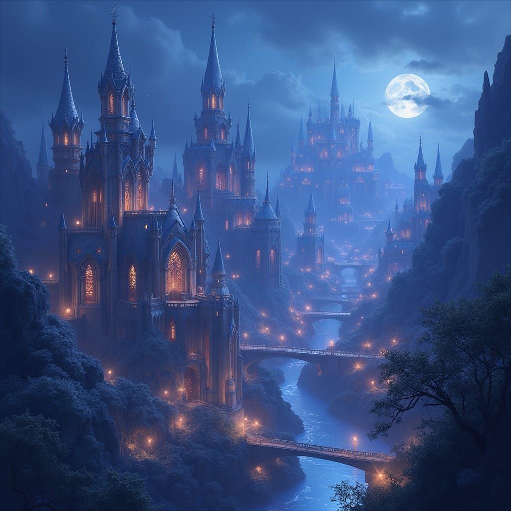 Mystical Velaris Cityscape with Sapphire Skies