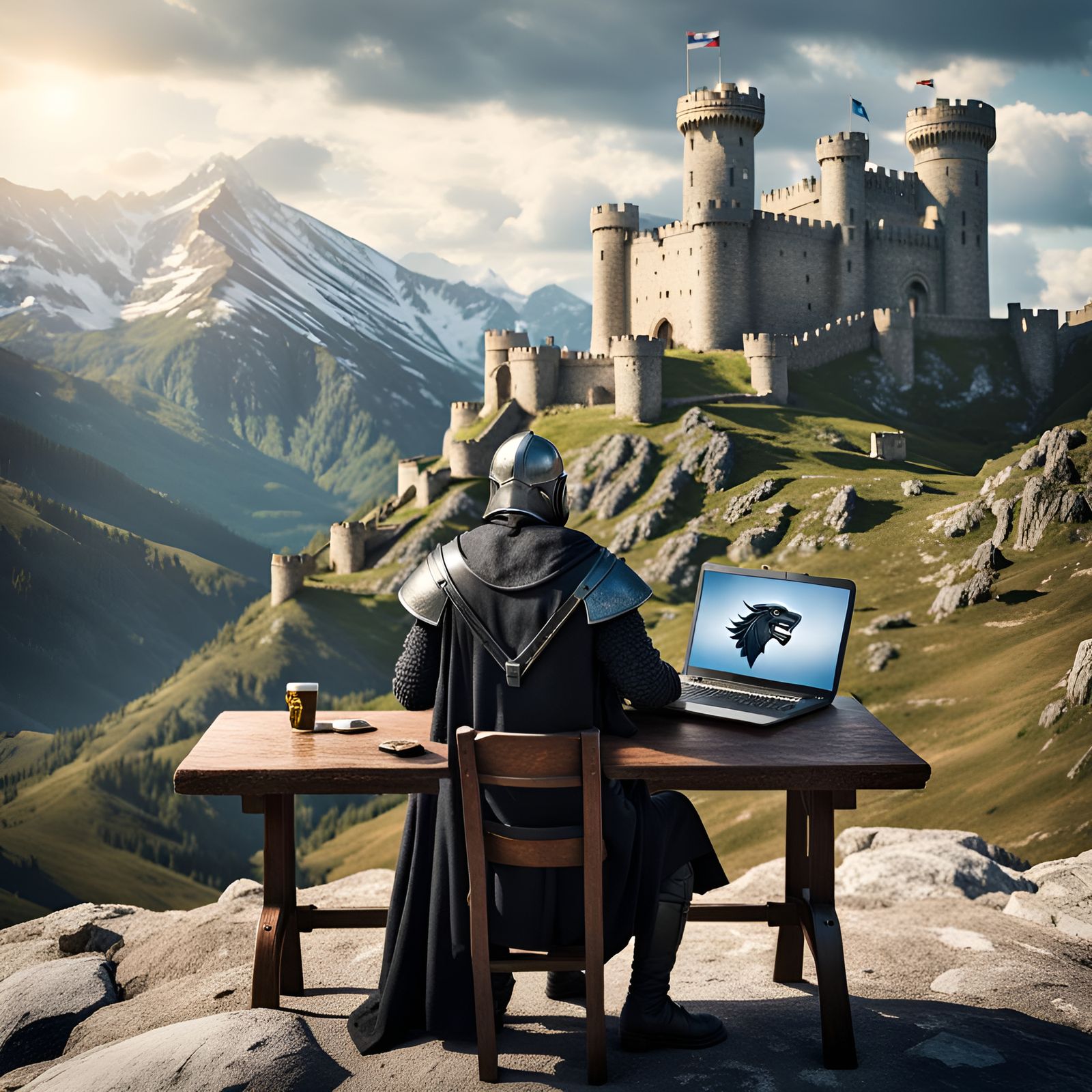 Medieval Character Working at Bank, Photorealistic