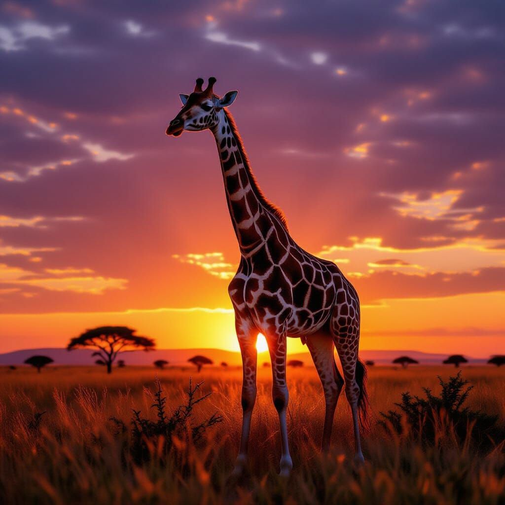 Majestic Giraffe At Sunset: Nature's Masterpiece