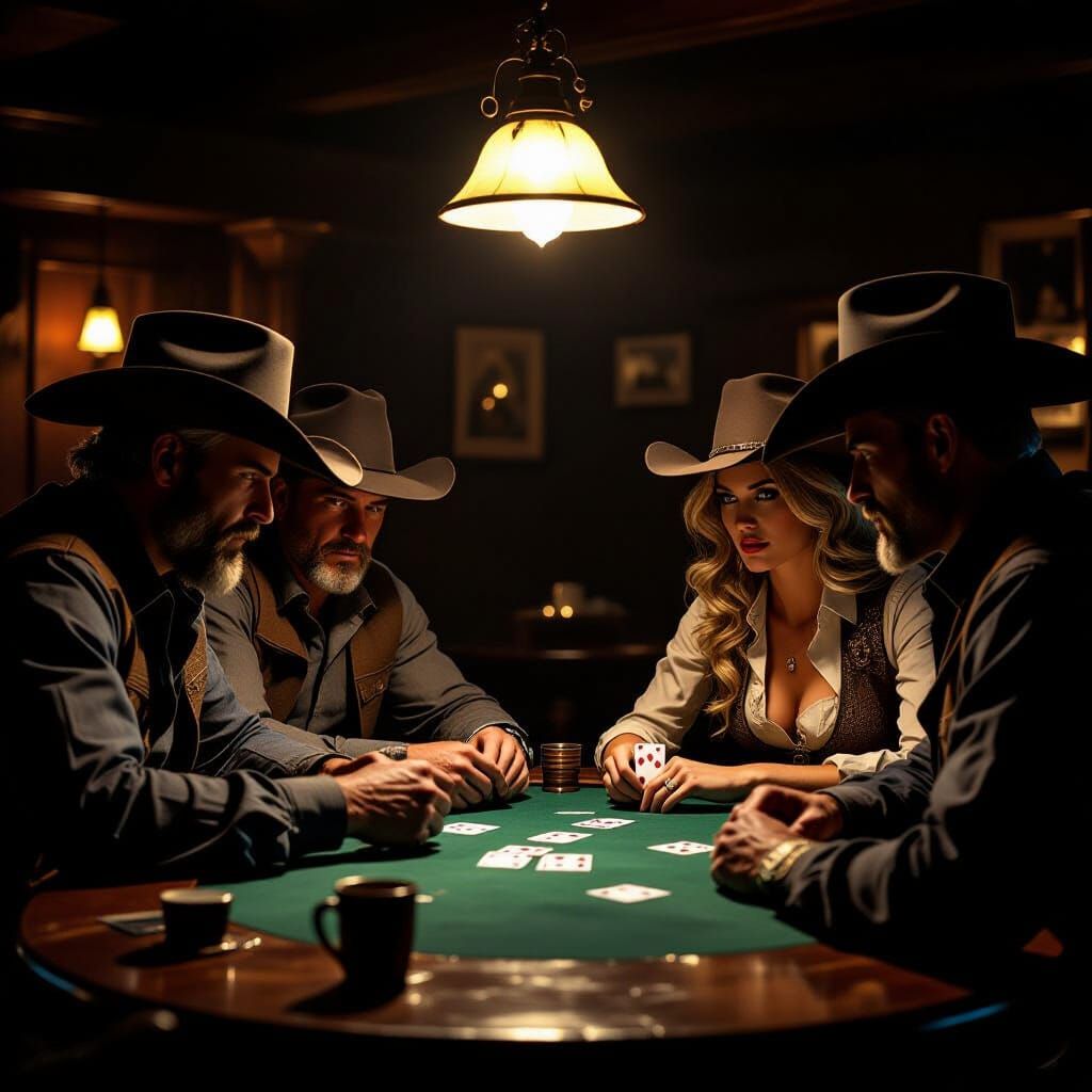 Wild West Saloon Poker Game: Cowboys vs Determined Woman