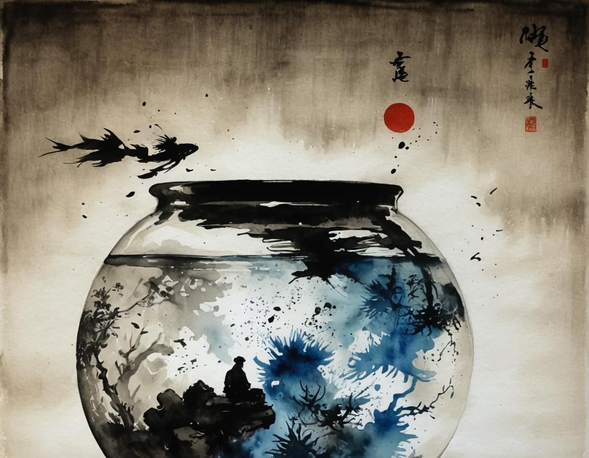Lost Souls in Fishbowl: Chinese Ink Painting