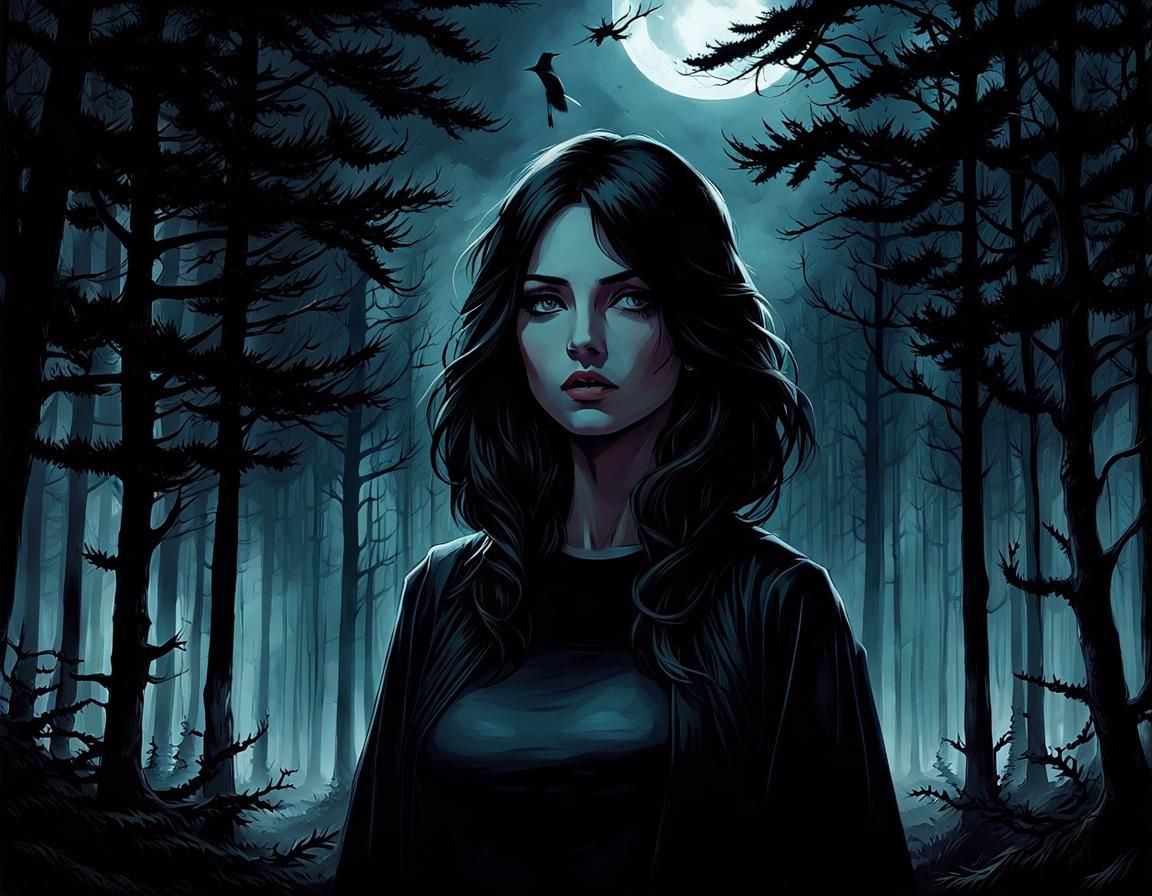Eerie Forest Girl in Neo-Noir Style