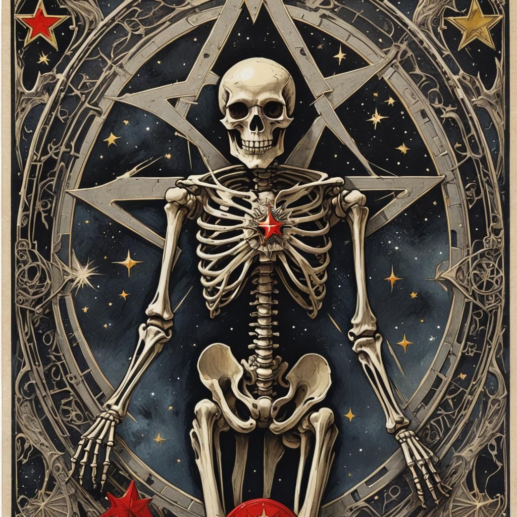 The Star Tarot Card with Skeleton and Esoteric Symbols