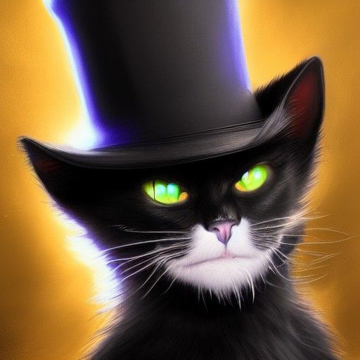 Black Cat in White Suit, Detailed Digital Art