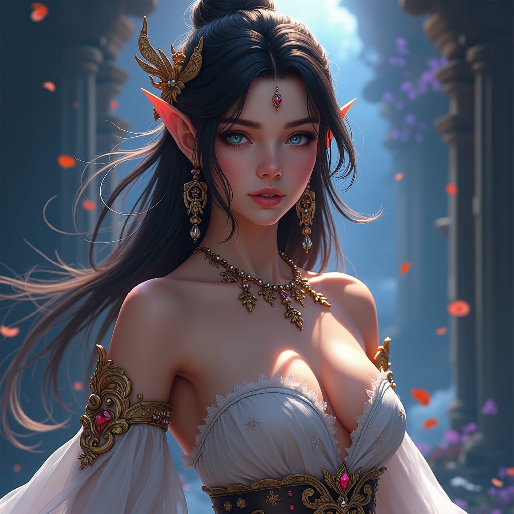 Elegant Brunette with Light Blue Eyes, Fantasy Art