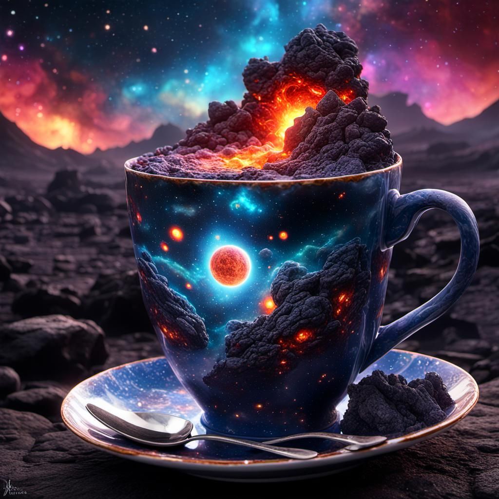 Surreal Nebula Teacup in Aetherpunk Style