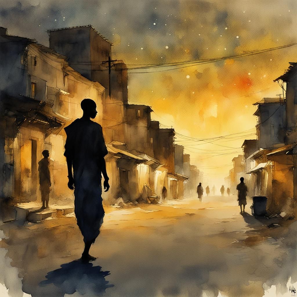 Nubian Silhouette in Surreal Watercolor Art
