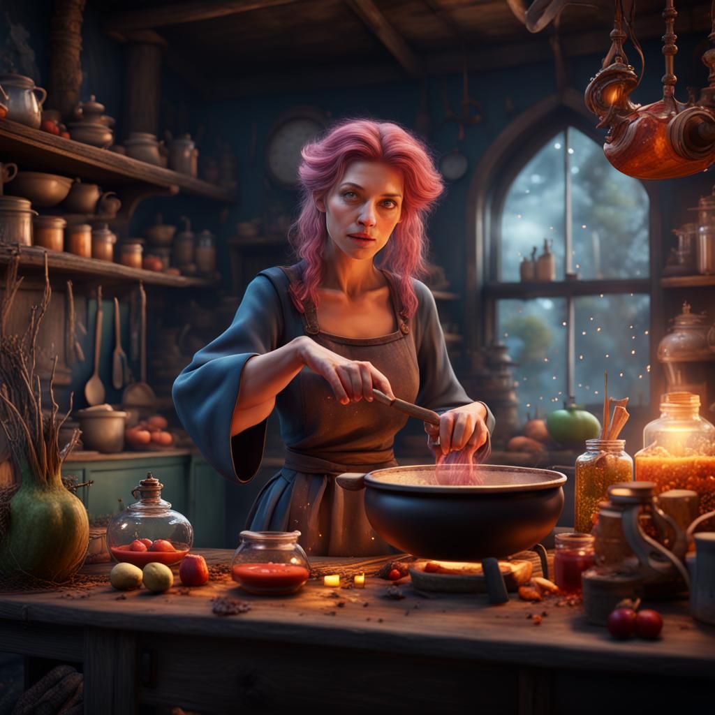 Fairy Kitchen Witchcraft: Detailed Fantasy Concept Art