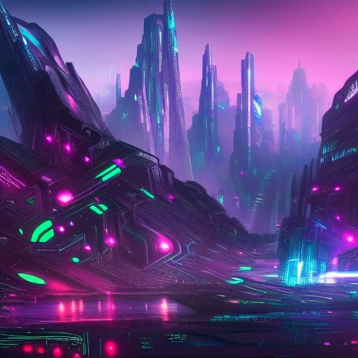 Detailed Cyberpunk Cityscape at Night