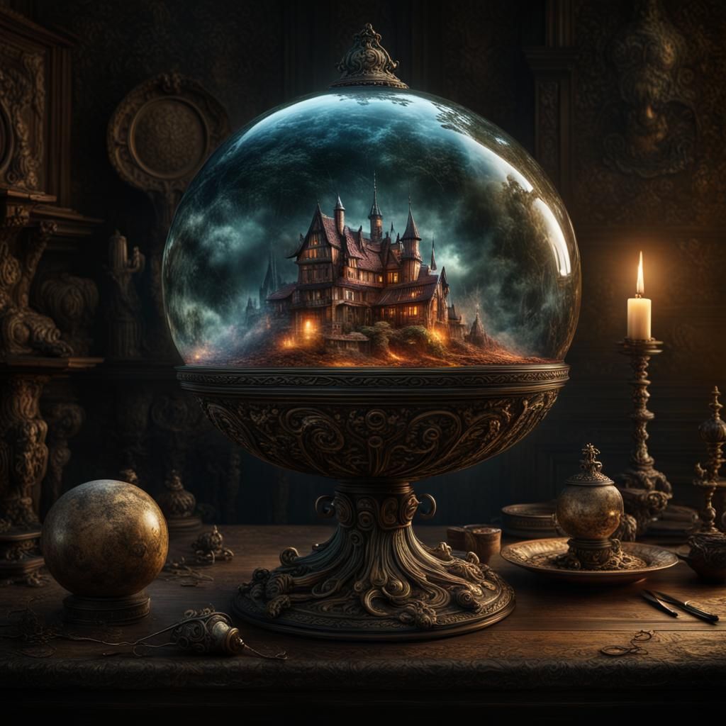 Enchanted Sphere Reveals a Woman: Dark Fantasy Art