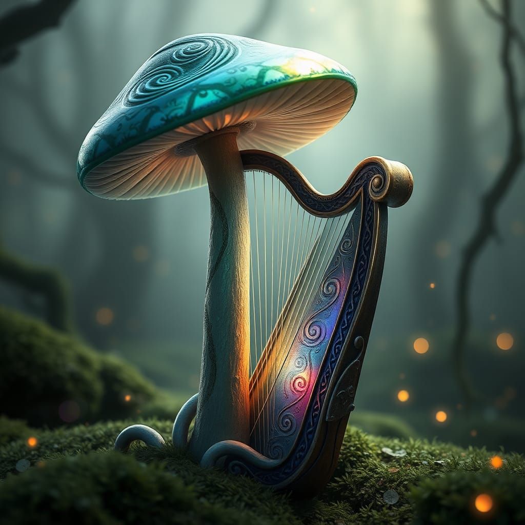 Mushroom Harlequin in Ethereal Forest Light