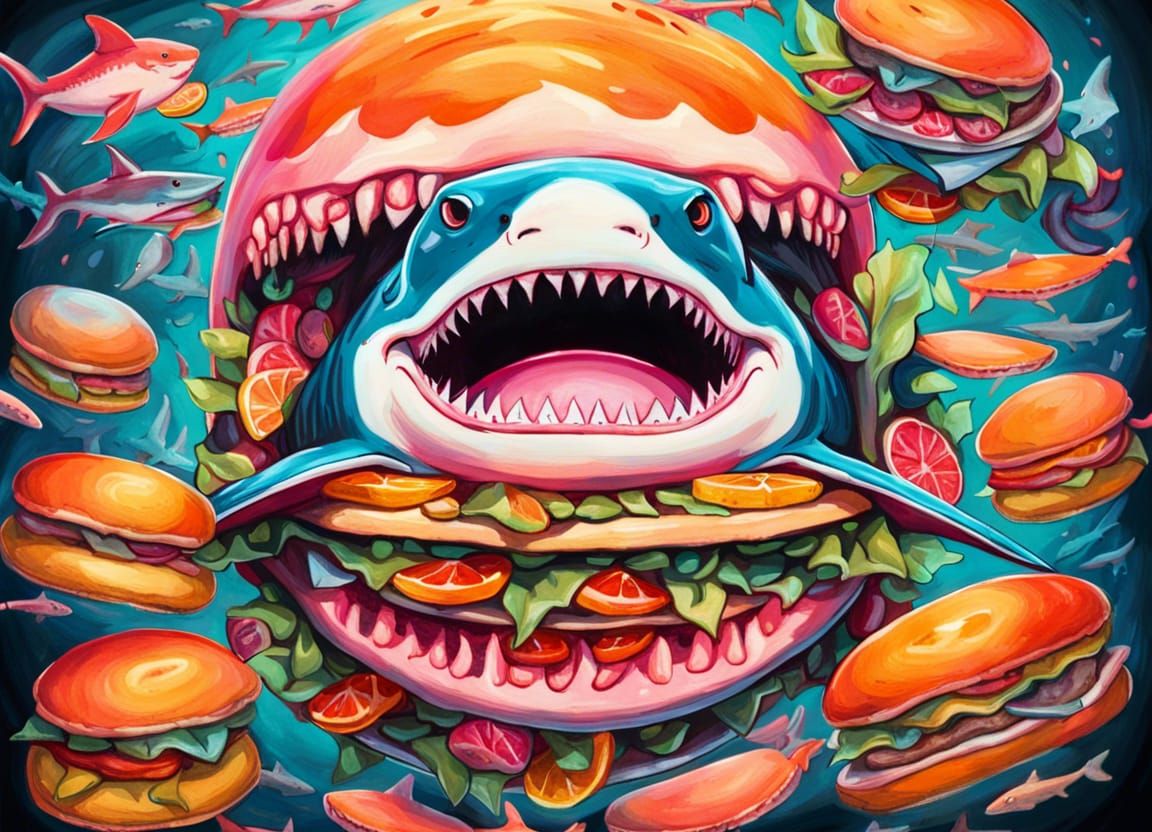 Surreal Shark Sandwich in Vibrant Colors