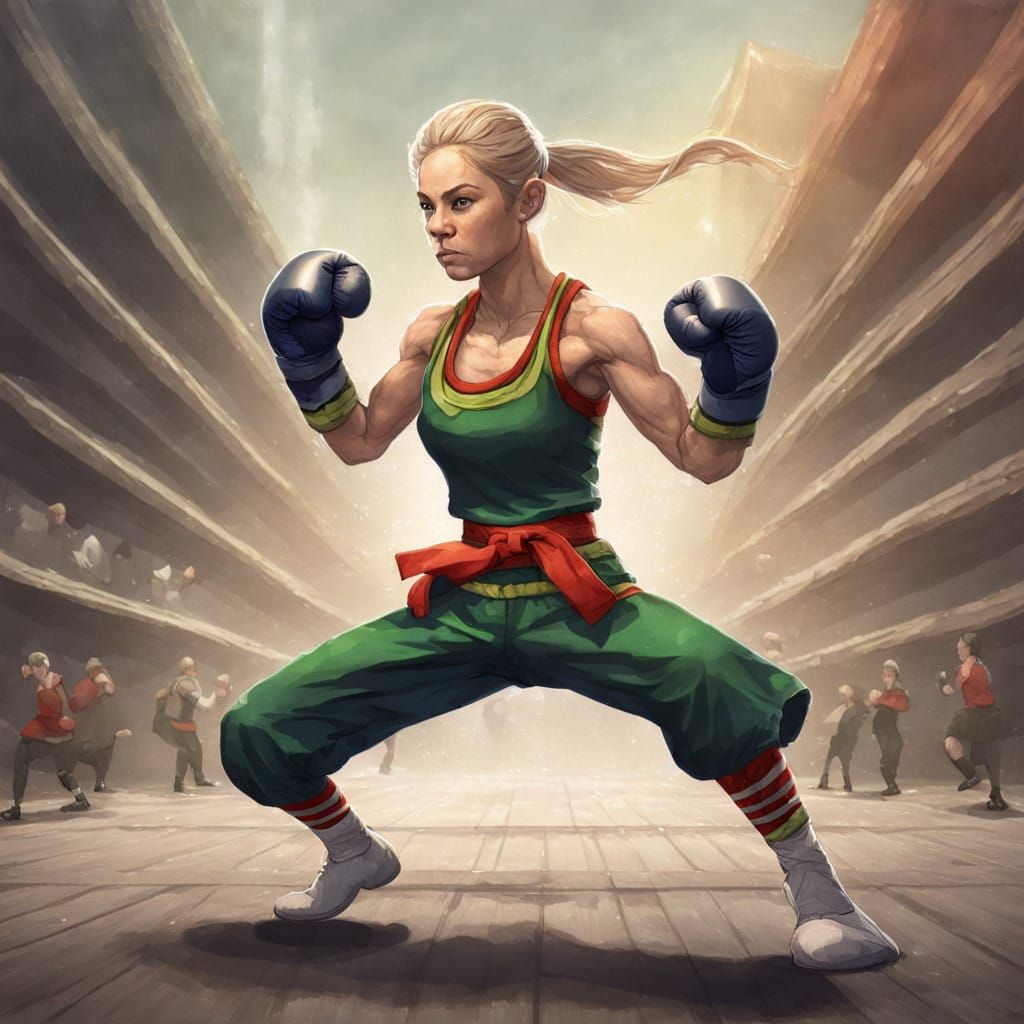 Elegant Female Elf in Kick Boxing Stance