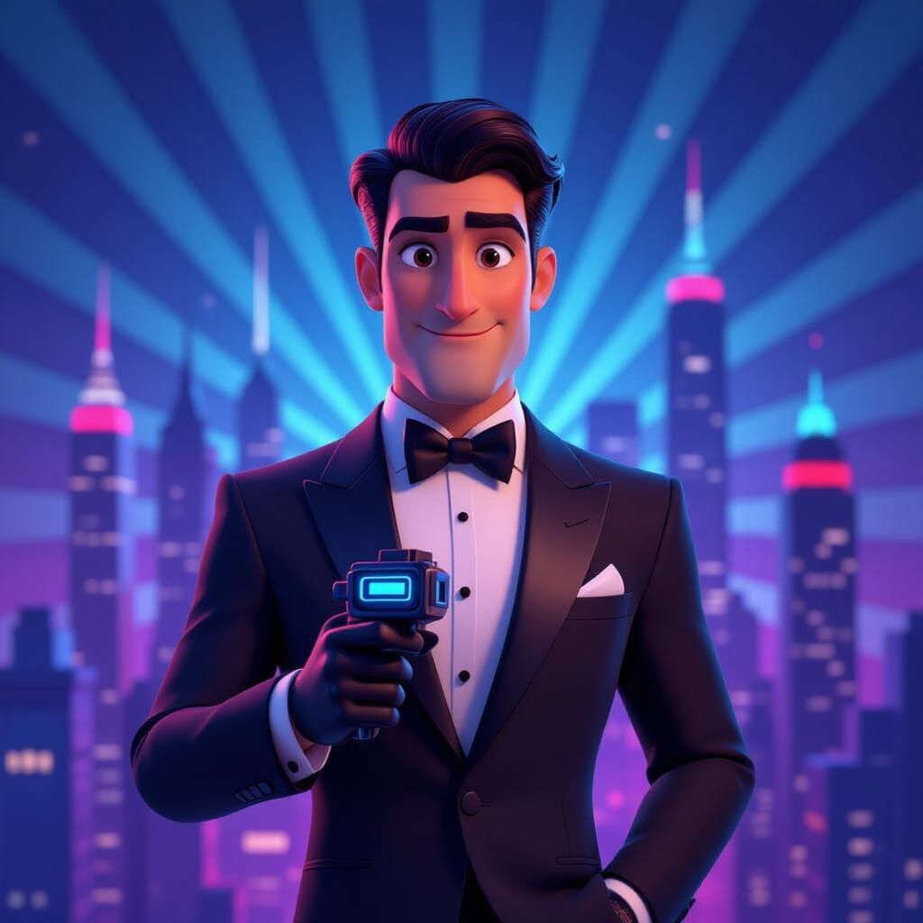 Suave Spy in Cityscape, 3D Digital Art