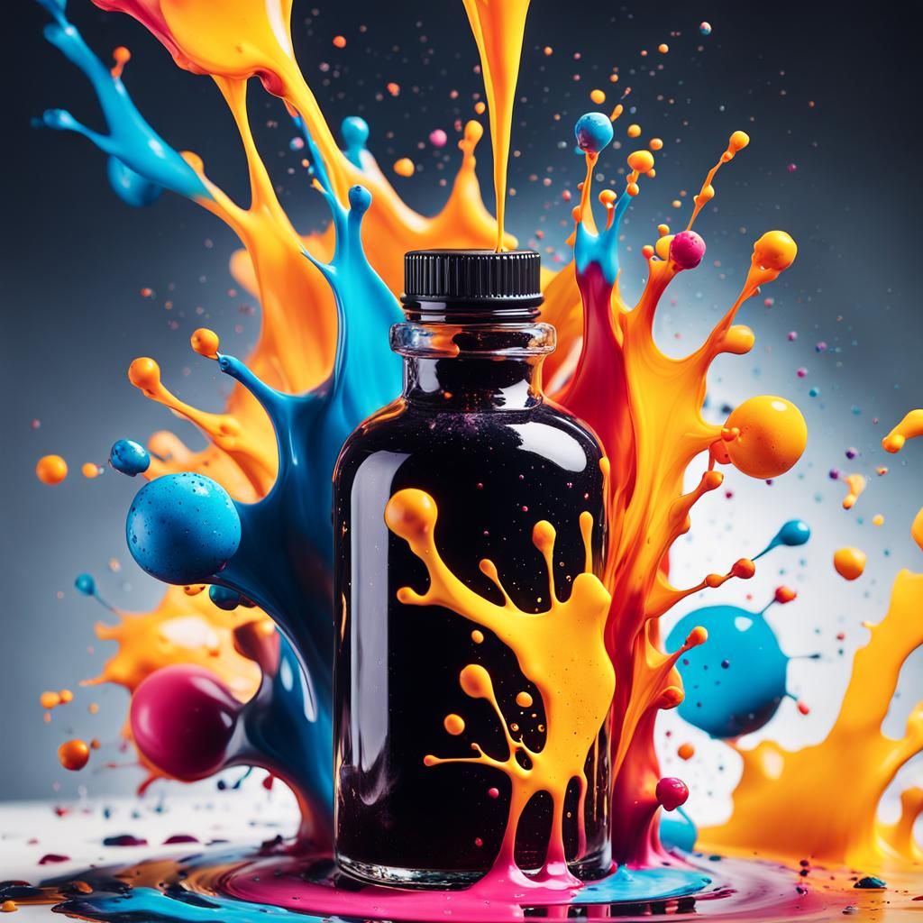 Exploding Ink Bottle in Dreamlike Surrealism