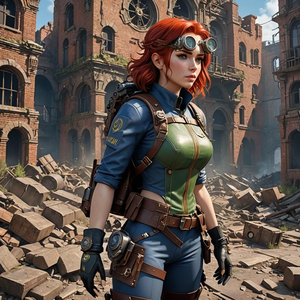 Steampunk Fallout Vault Girl in Ruined City