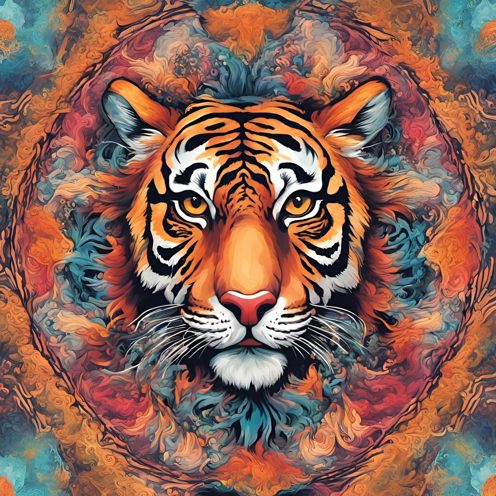 Vibrant Tiger Mandala Seamless Pattern in Decorative Style