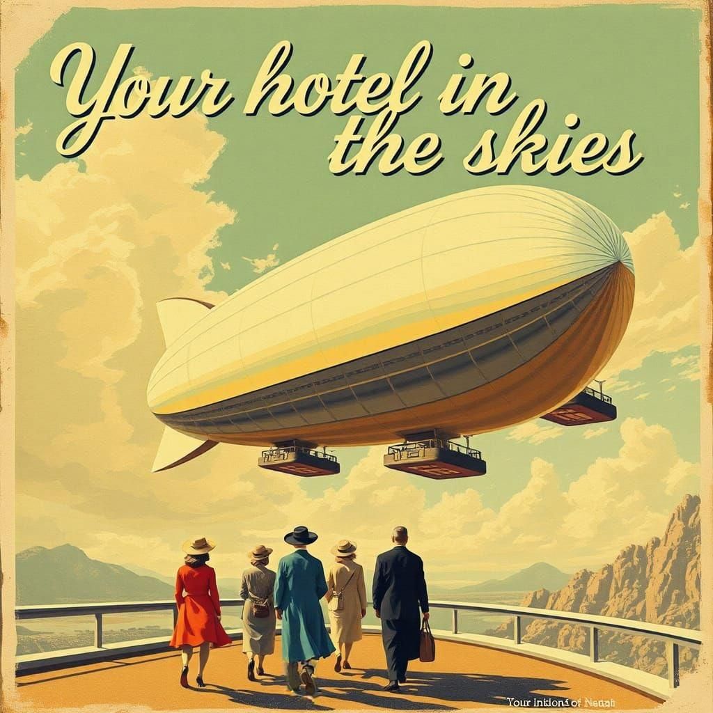 Vintage Zeppelin Travel Poster in Retro Style