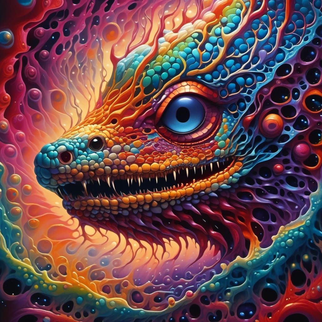 Surreal Snake Tattoo on Woman's Back in Ethereal Style