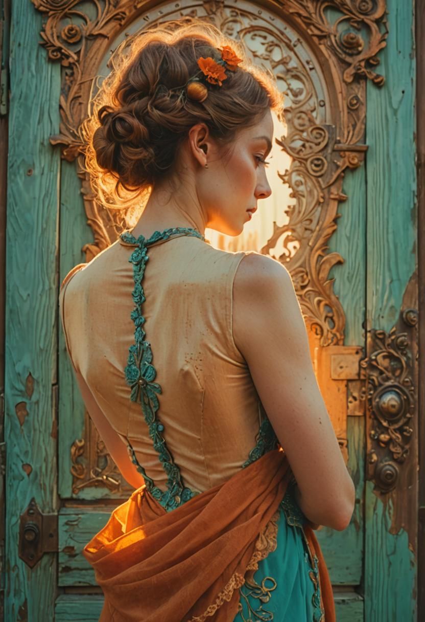 Surreal Woman Portrait with Orange and Teal Hues
