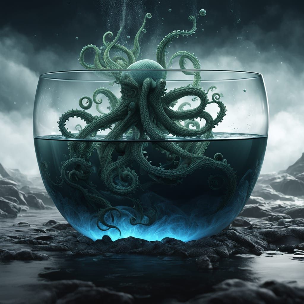 Glass Container Suspended in Turbulent Waves: Dark Fantasy 3...