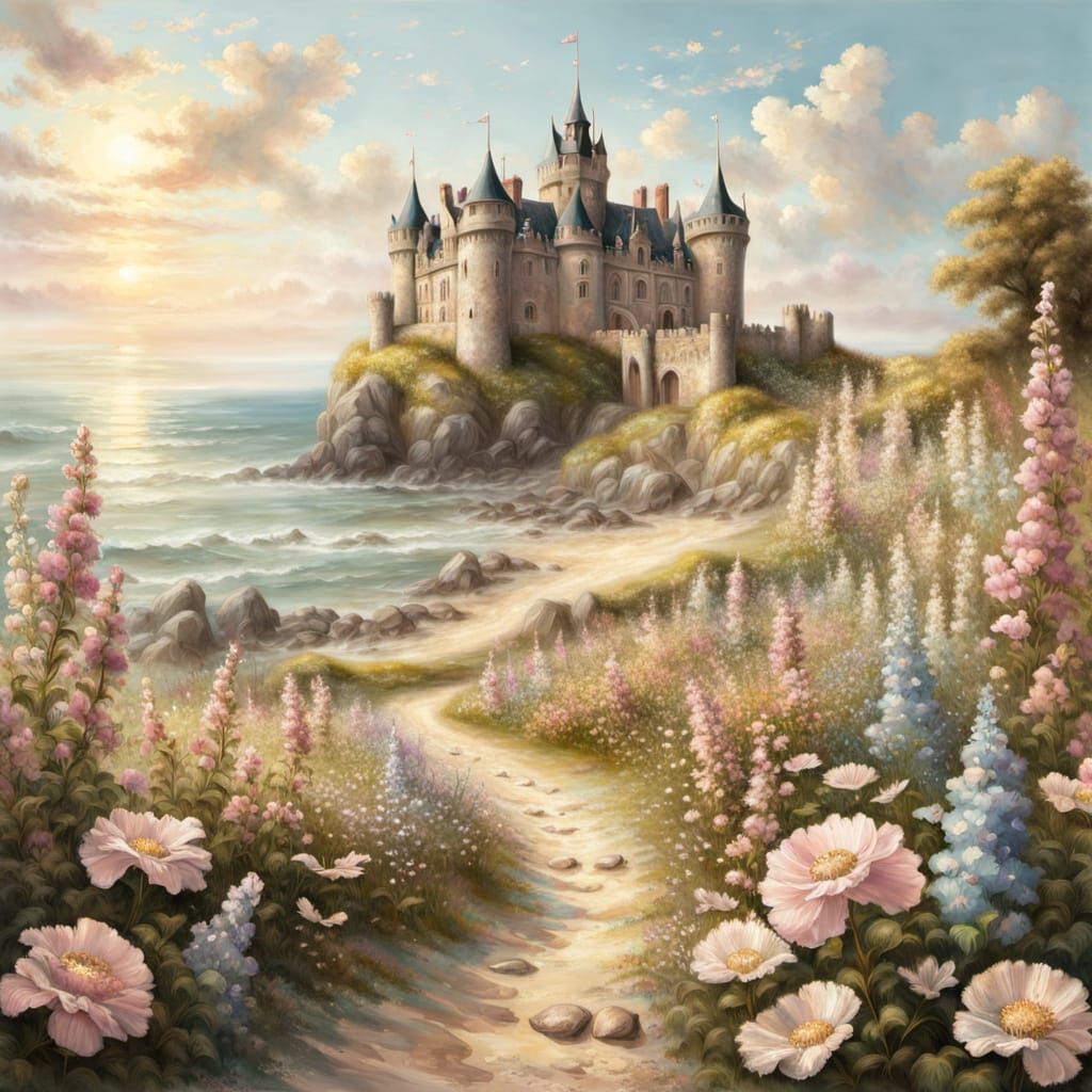 Seashore Castle Landscape in Baroque Style