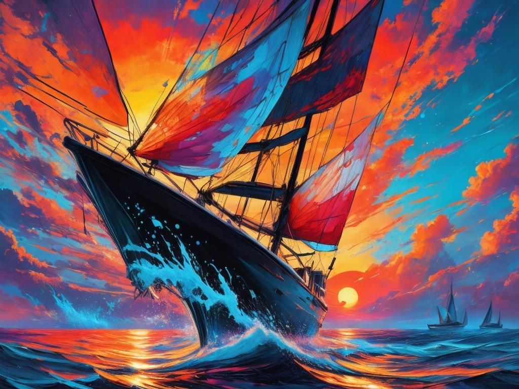 Sailboat at Sunset in Splash Art Style