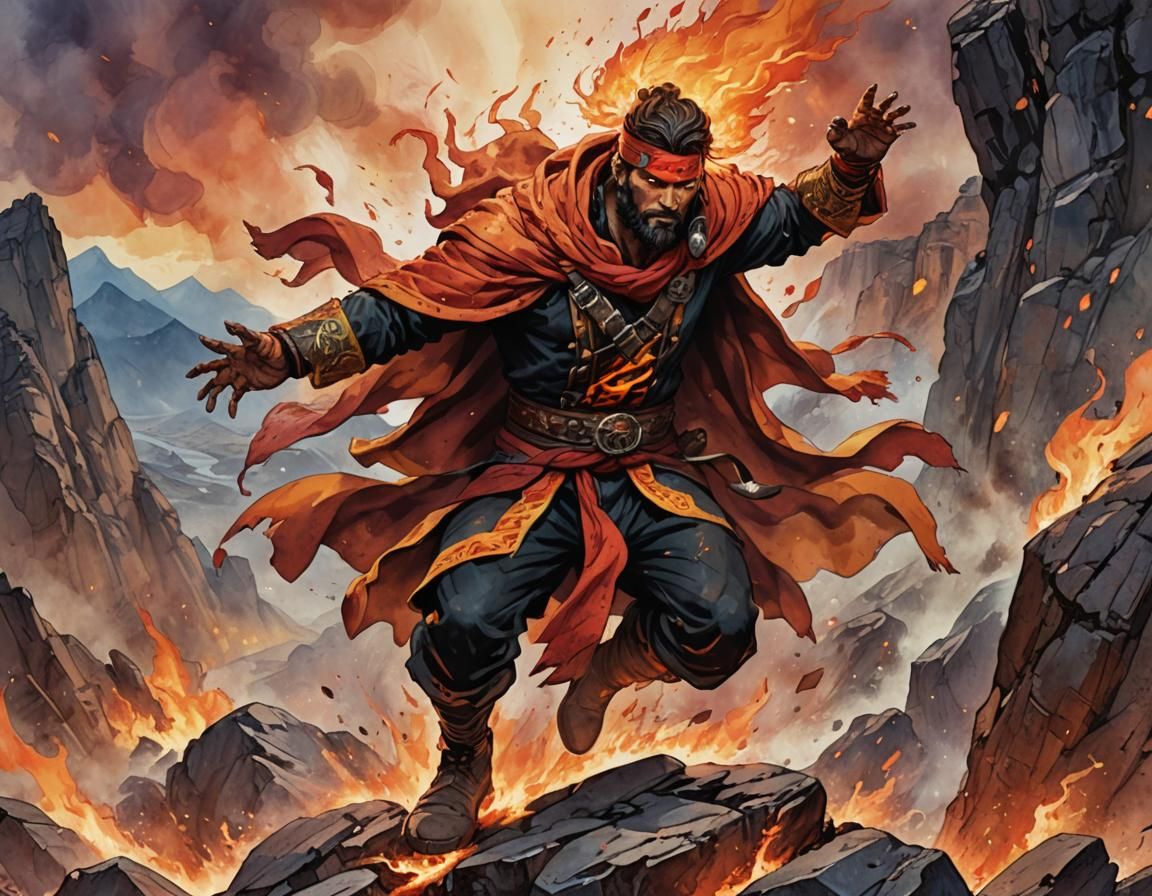 Fiery Comic Book Fighter Summons Flames