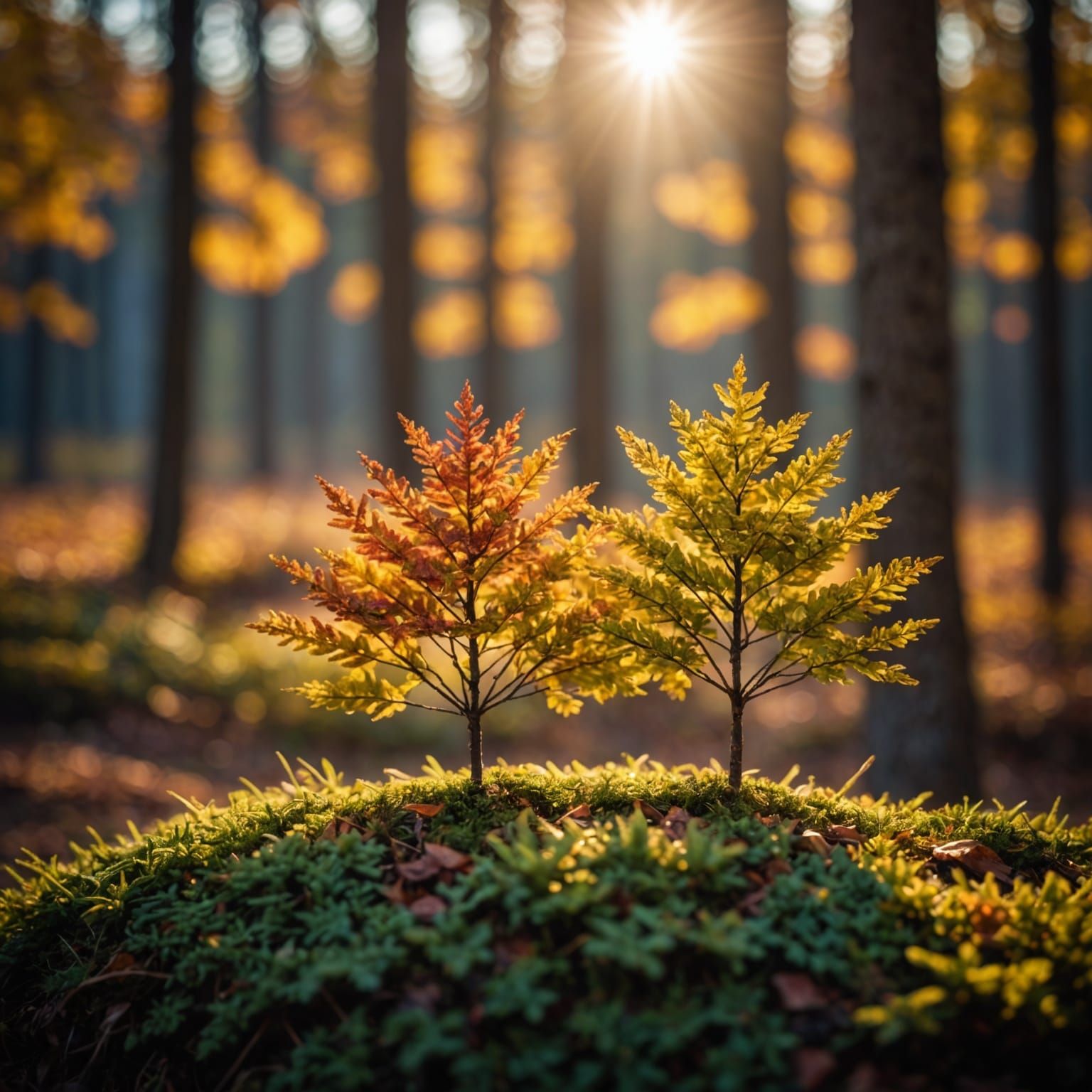 Miniature Fall Trees in Morning Sun