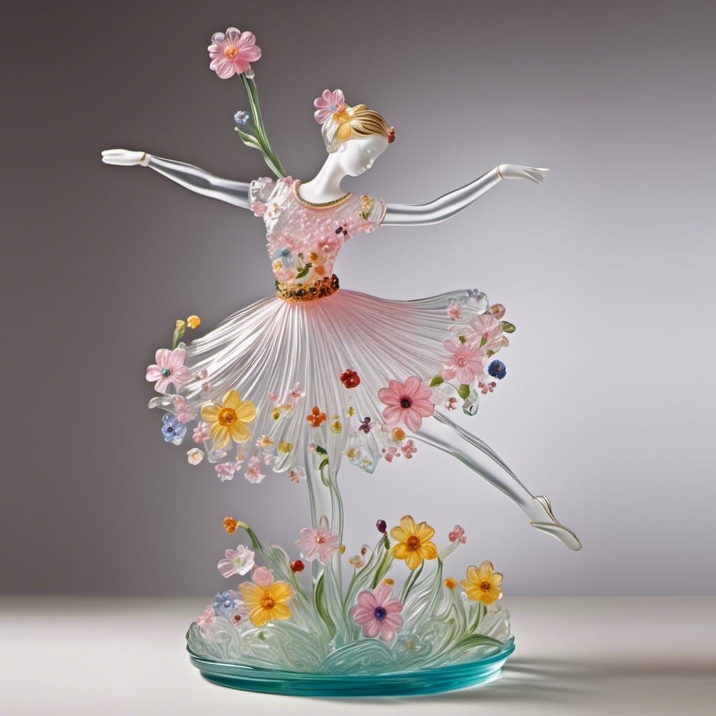 Translucent Ballerina with Pastel Flowers Glass Sculpture