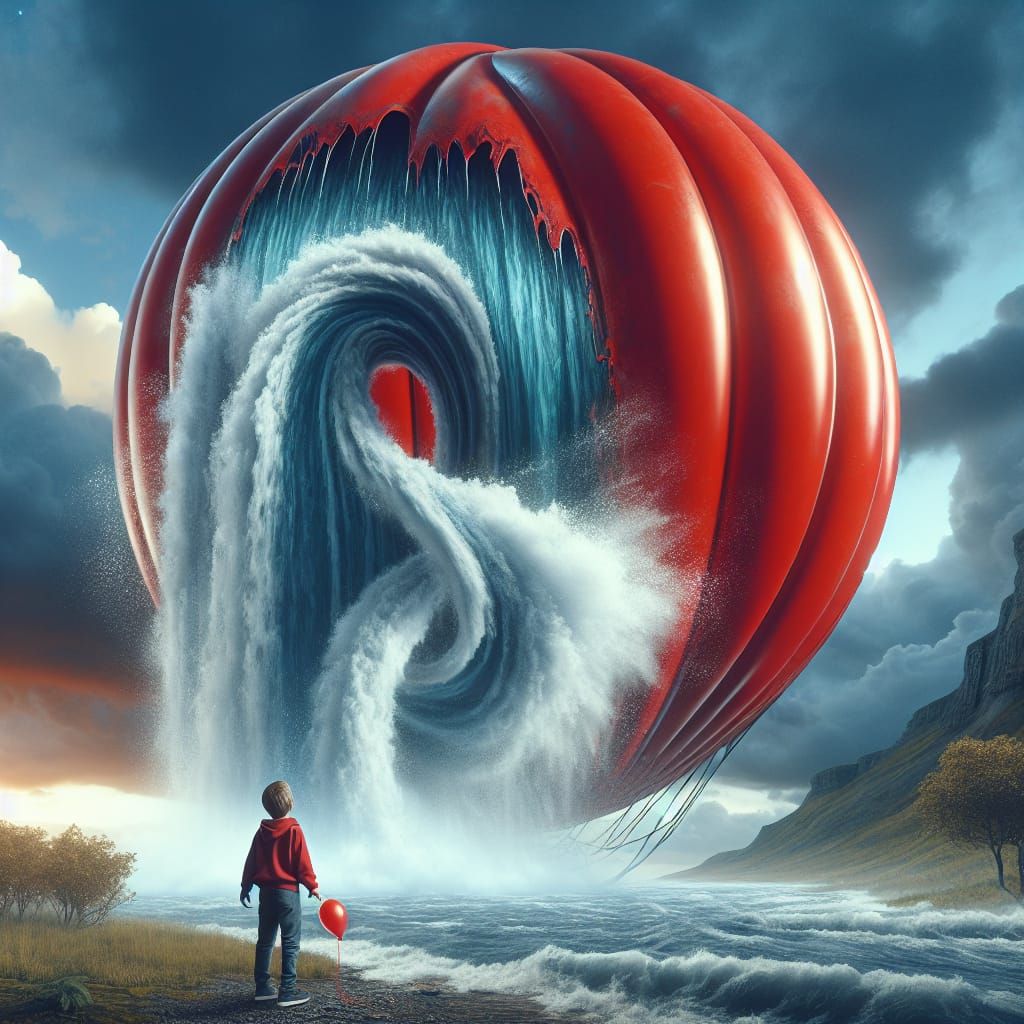Surreal Waterfall Balloon Bursts into Whirlpool