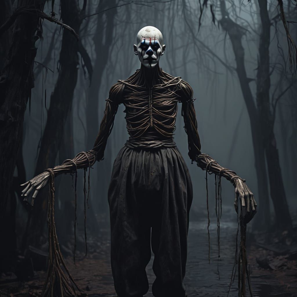 Surreal Wooden Dummy in Dark Fantasy Oil Painting