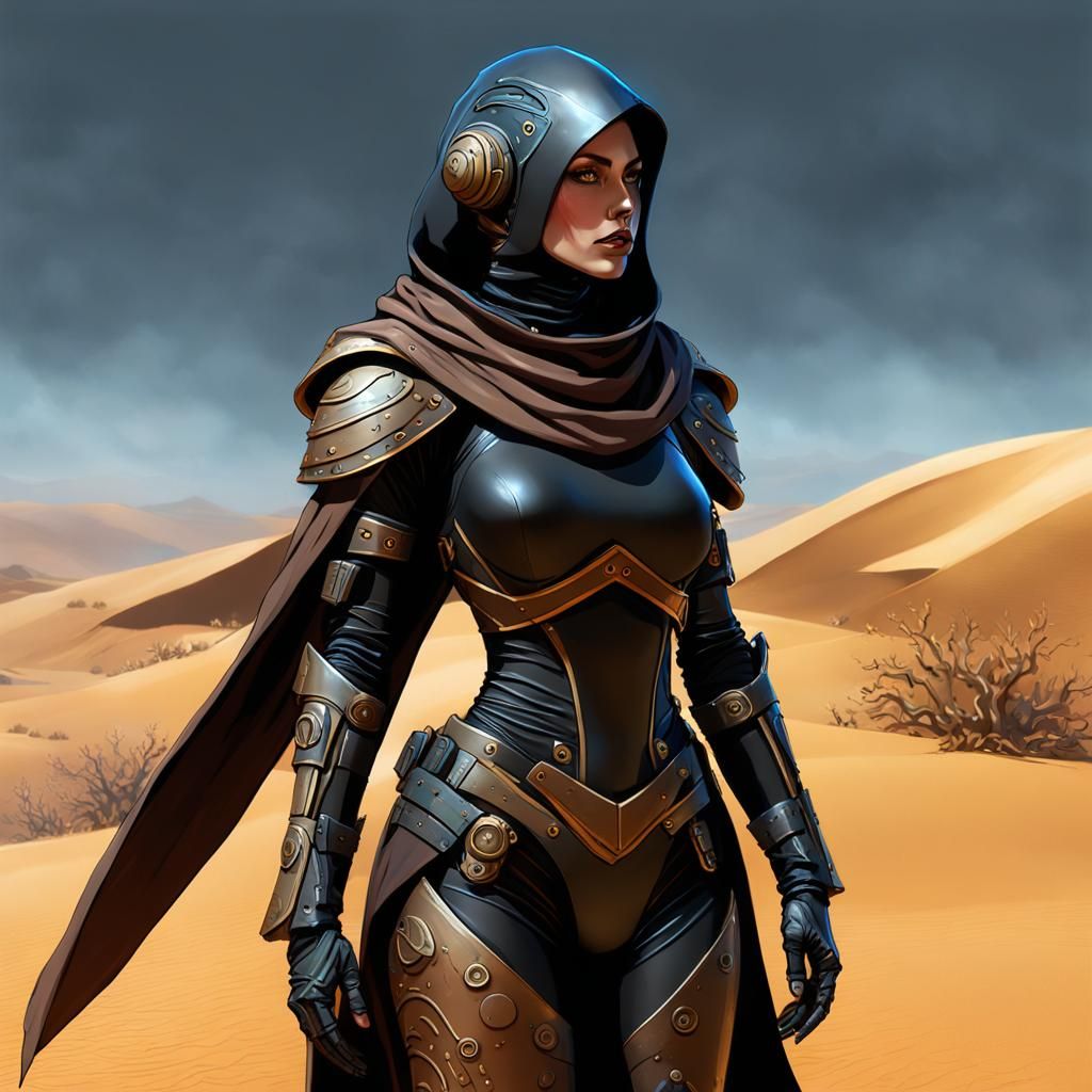 Cyber Scout in Desert, Fantasy Concept Art