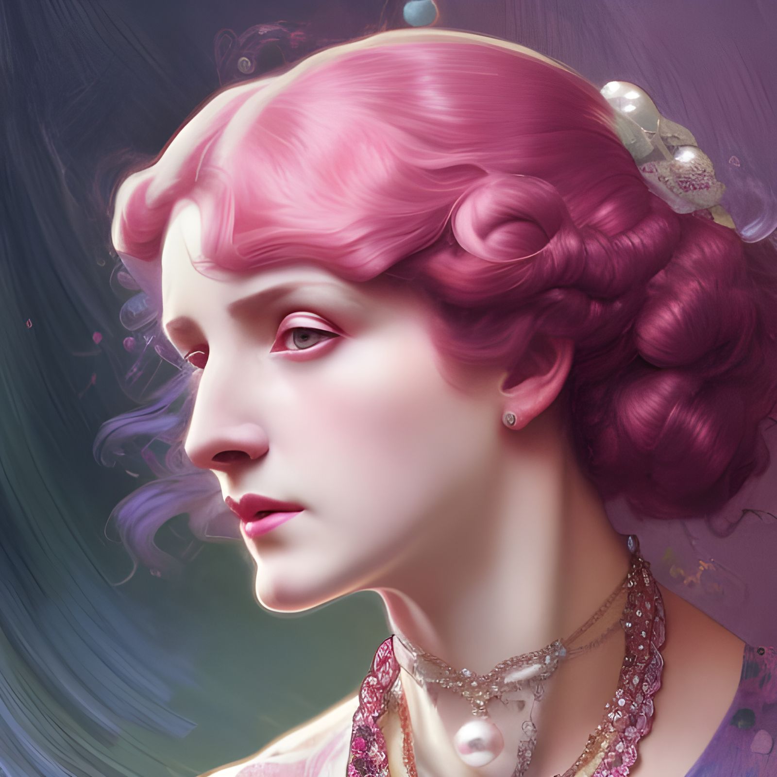 Edwardian Lady with Pearl Necklace, Hyperdetailed Portrait