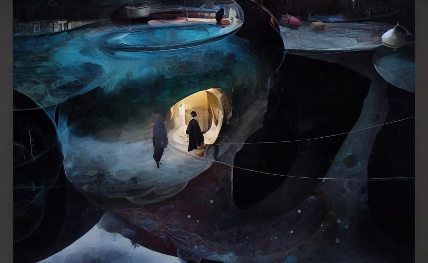 Abstract Circular Tunnel with Figure in Earth Tones