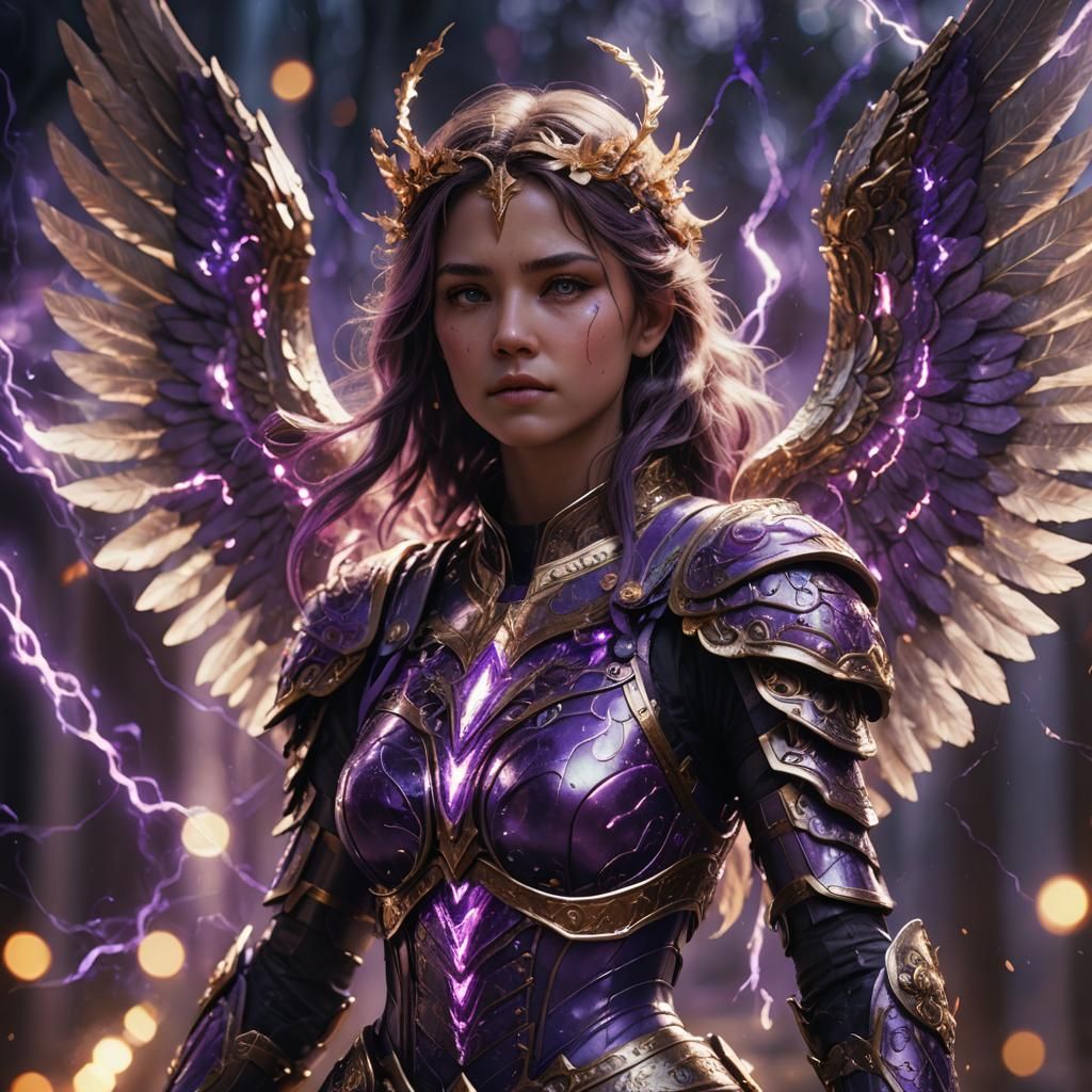 Electric Angel in Armor with Lightning Aura