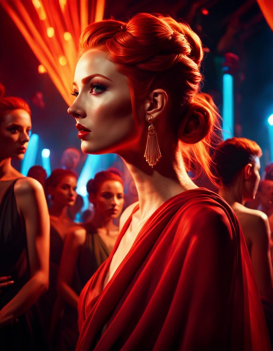 Red-Haired Woman in Nightclub, Salvador Dali Style