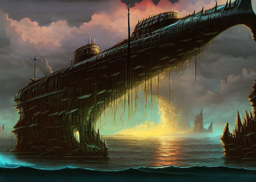 Gothic Underwater Submarine in Dark Horror Style