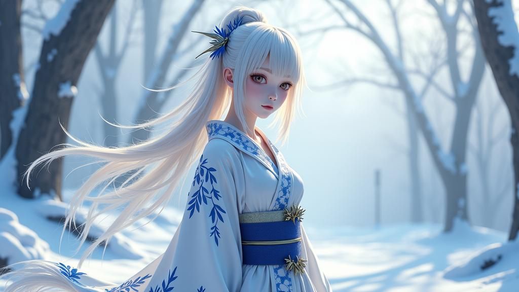 Icy Kimono Demon in Detailed 3D Anime Art