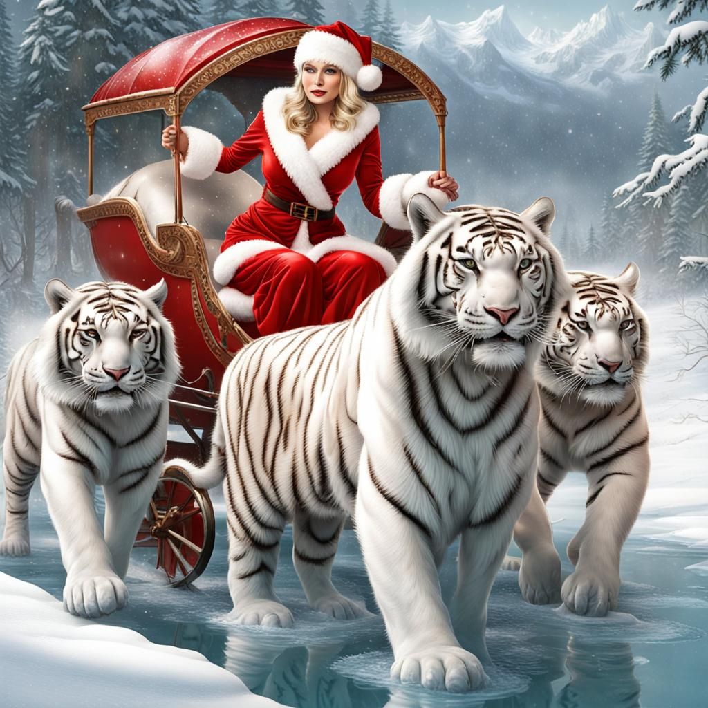 Beautiful Santa Claus in Tiger-Pulled Carriage