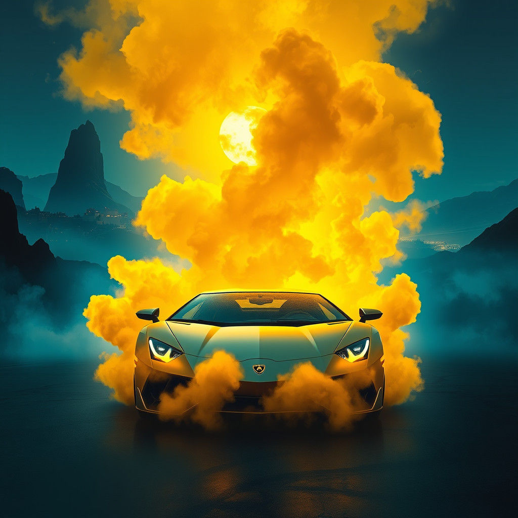 Lamborghini in Yellow Smoke, Digital Matte Painting