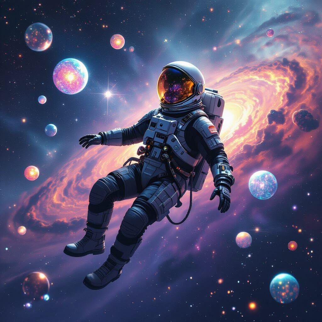 Astronaut in Galaxy with Retro-Futuristic Style