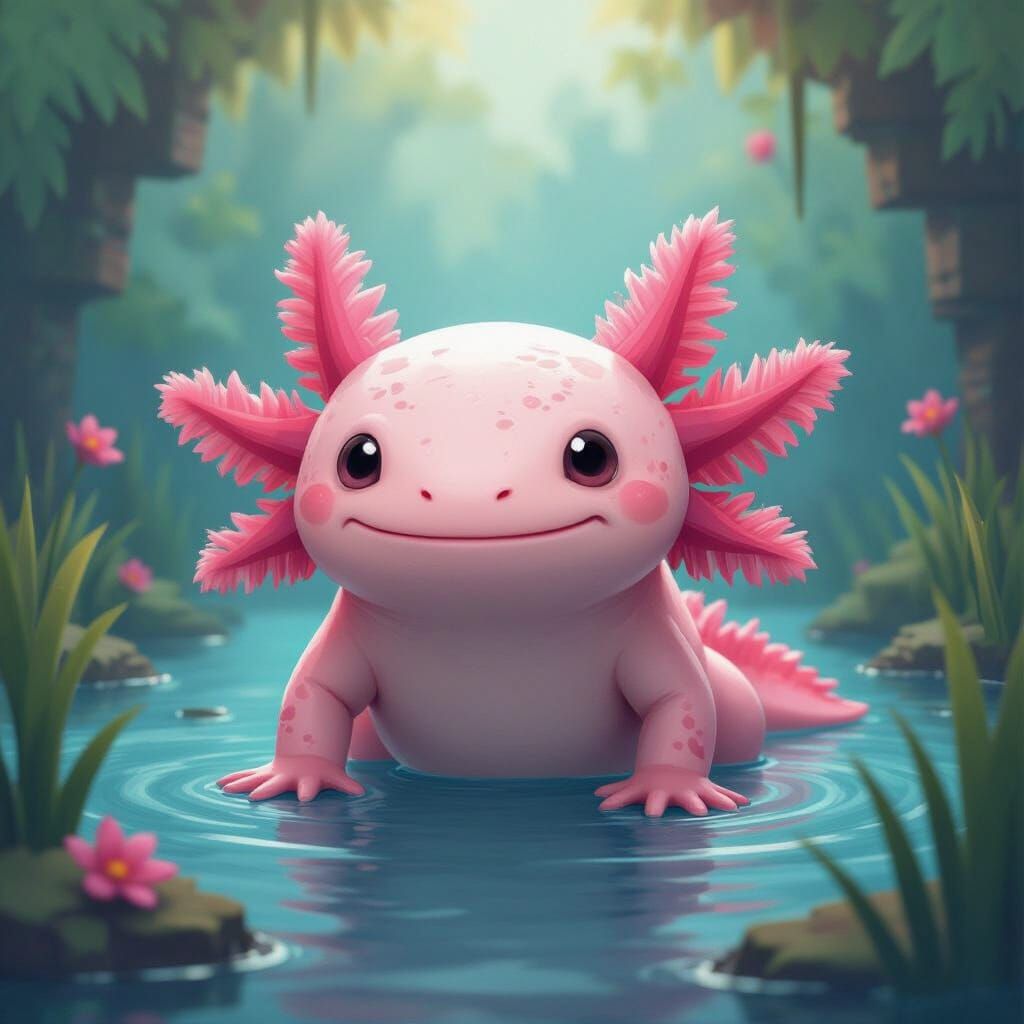 Clumsy Minecraft Axolotl in Fantastical Matte Painting Style