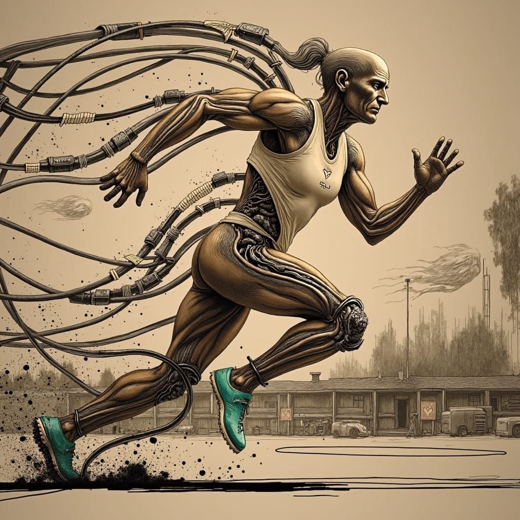 Mechanical Olympic athlete at the peak of their performance....