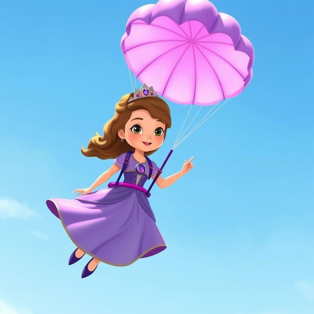 Princess Sofia Skydiving with Purple Parachute, Fairy Tale S...