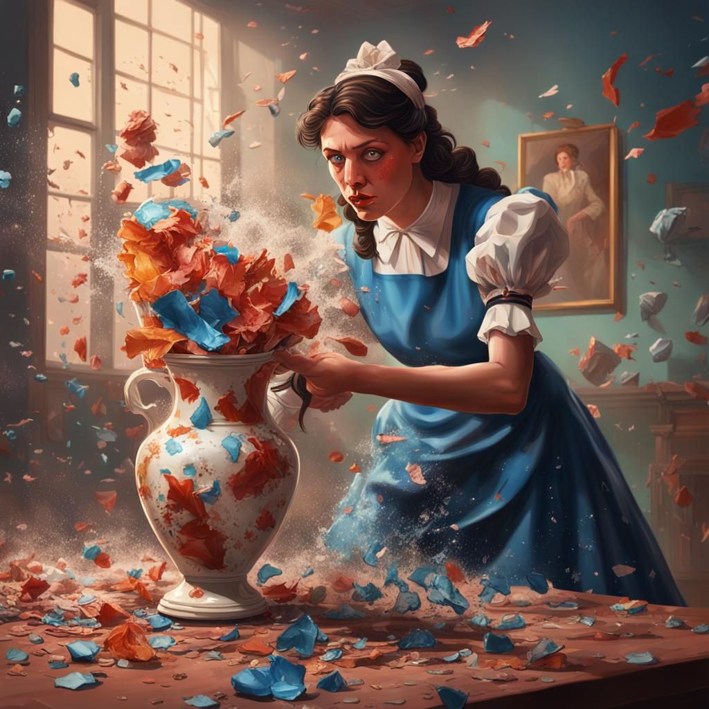 French Maid Accidentally Breaks Vase: Hyperrealistic Art