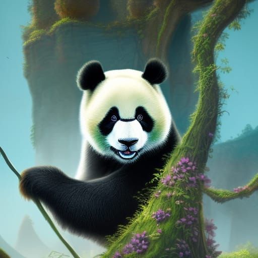 Cute Panda in Detailed Matte Painting