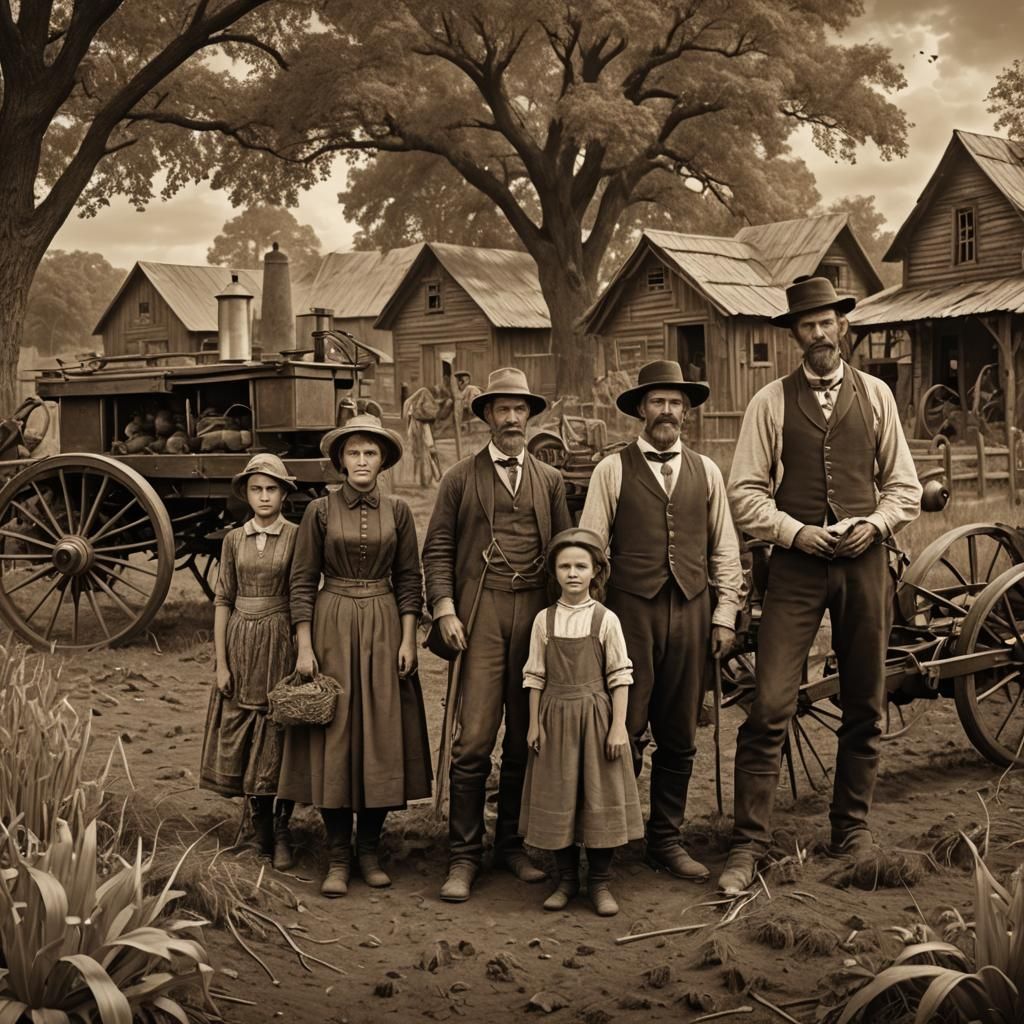 Sepia photo of an 1880s farming family
