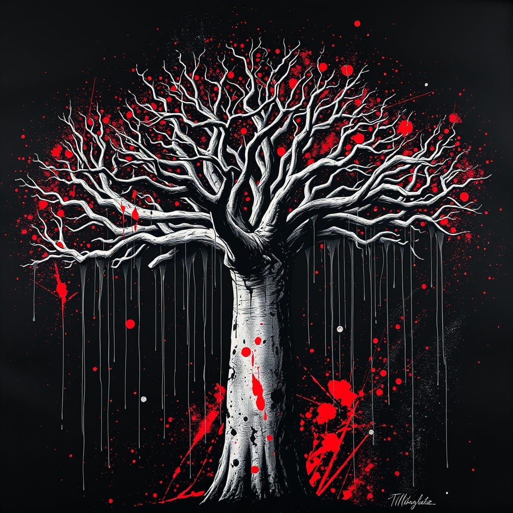 Majestic Baobab Tree in Vibrant Trash Polka Style