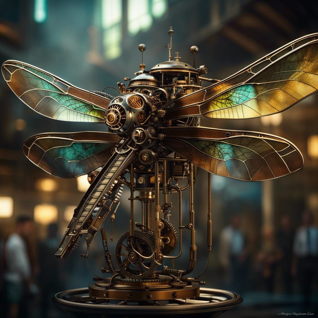 Steampunk Dragonfly in Hyper-Realistic Detail